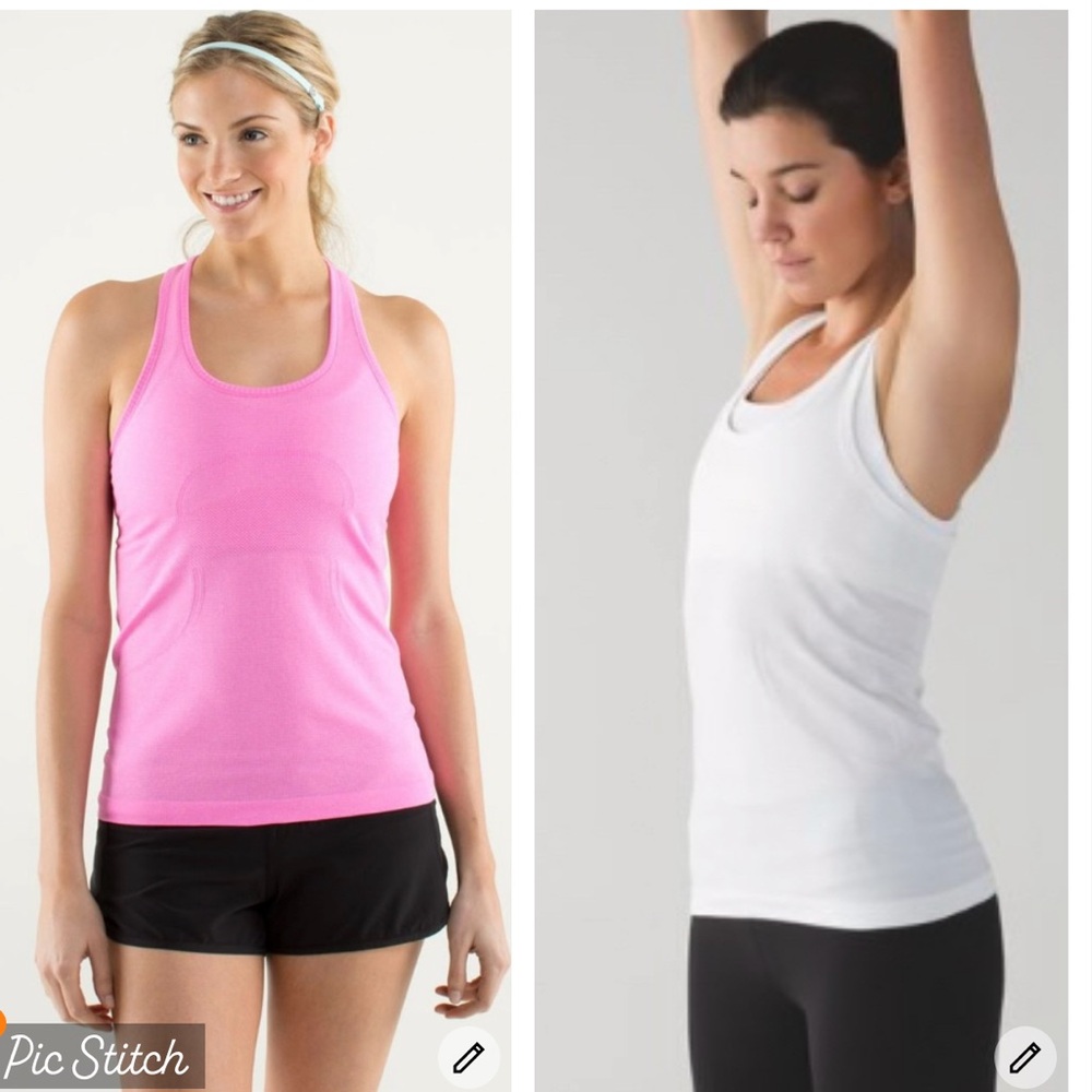 Lot 2 LULULEMON Swiftly Tech Racerback Tank Tops Pink Raspberry Glo Light White